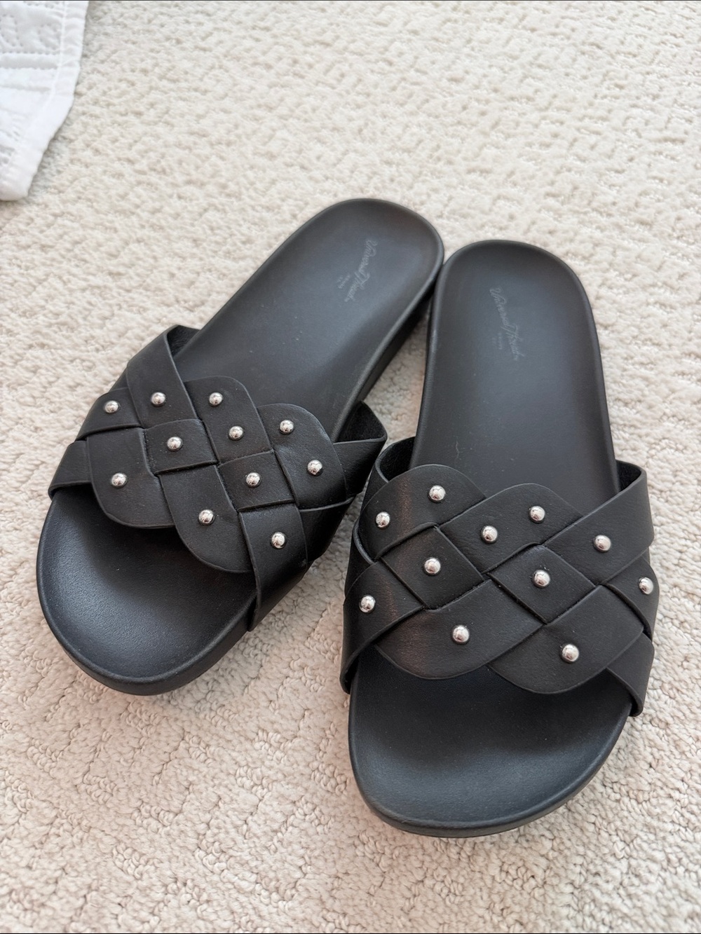 Universal Thread Black Woven Slide Sandals with Silver Studs